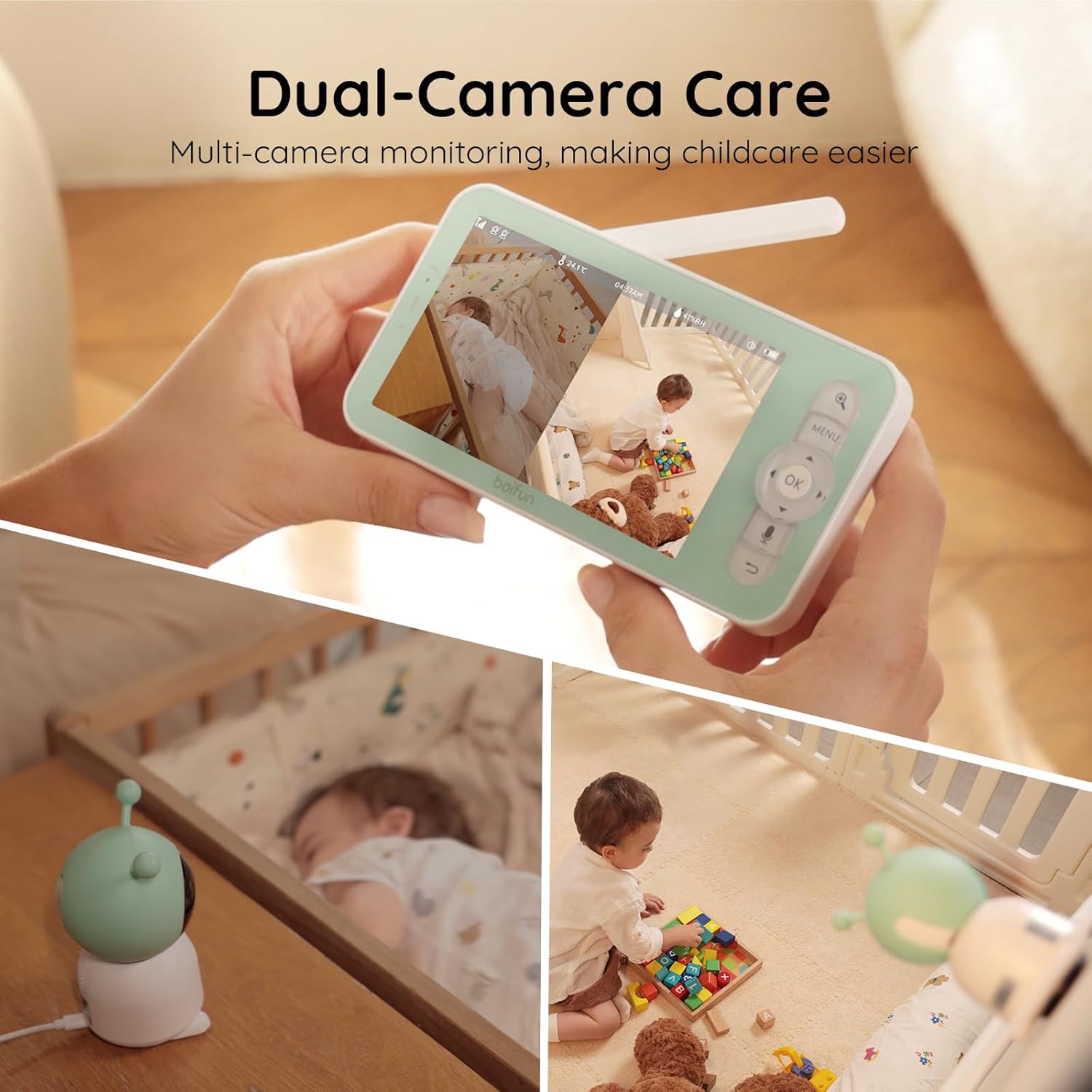 Boifun babyphones testsieger model featuring dual cameras for monitoring two rooms