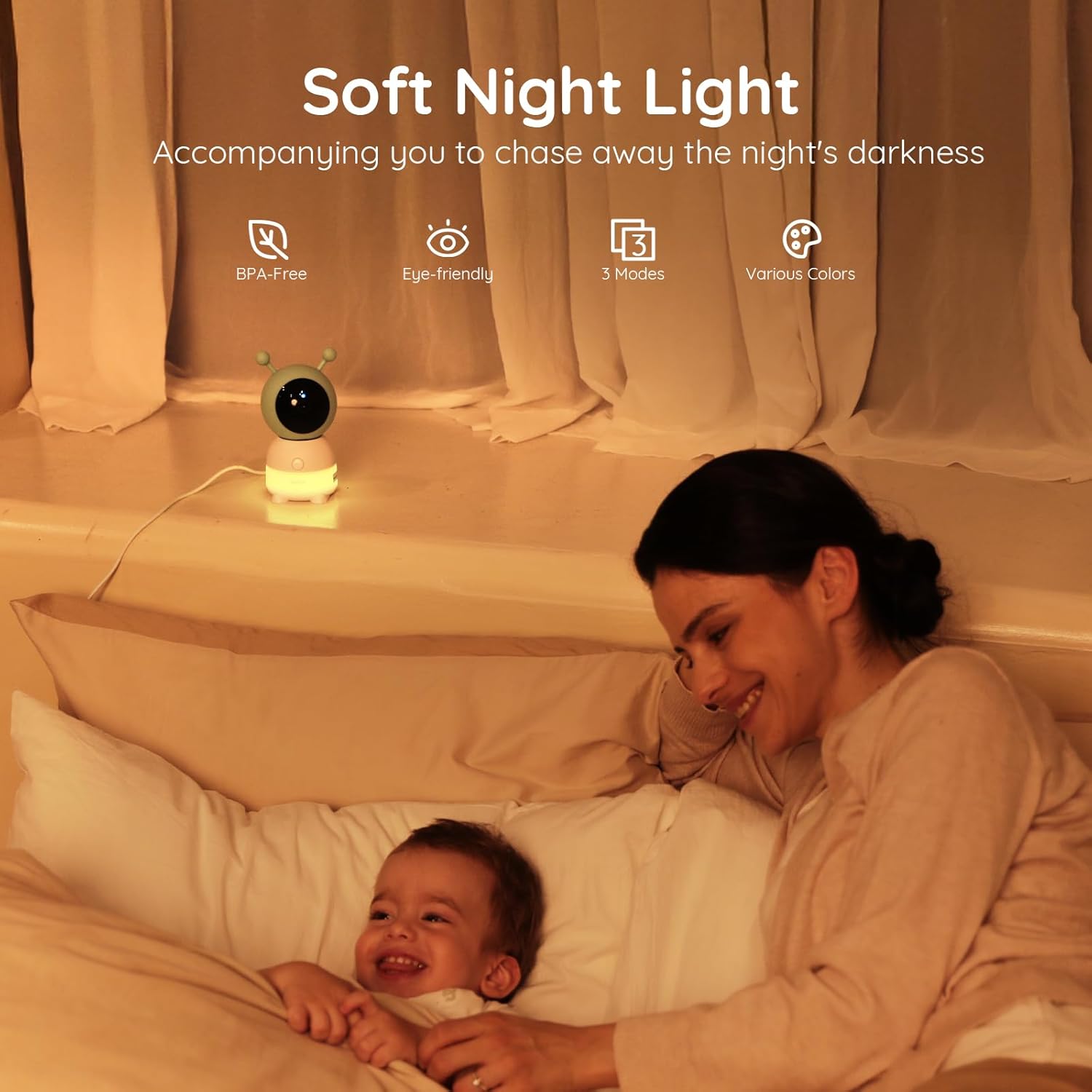 Boifun baby monitor offering multiple adjustable night light modes
