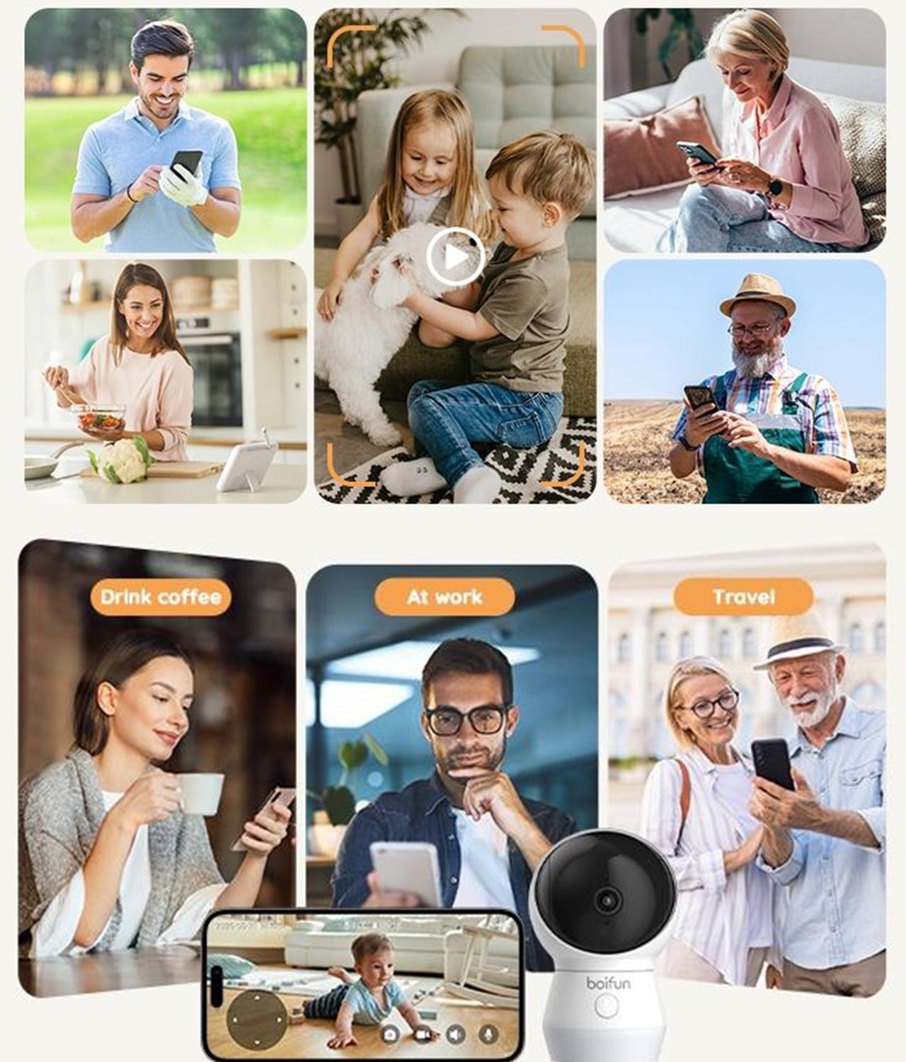 Baby monitor 4TM supporting multiple family members viewing in real time