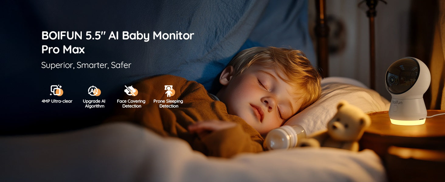 BOIFUN Baby Monitor 4TM with face covering detection, AI alerts, enhanced night vision, and 5.5-inch display